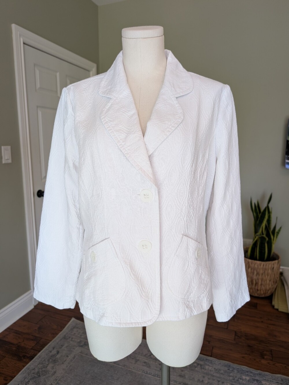 Vanity Fair Petite White Textured Cotton Blazer Jacket Size 12